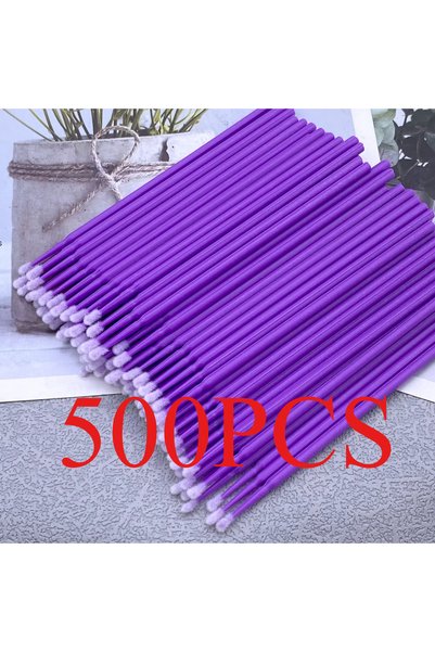 Choice5 500 قطعة بنفسجية، 100/500 قطعة فرشاة تنظيف الرموش، أعواد قطن دقيقة، ر...