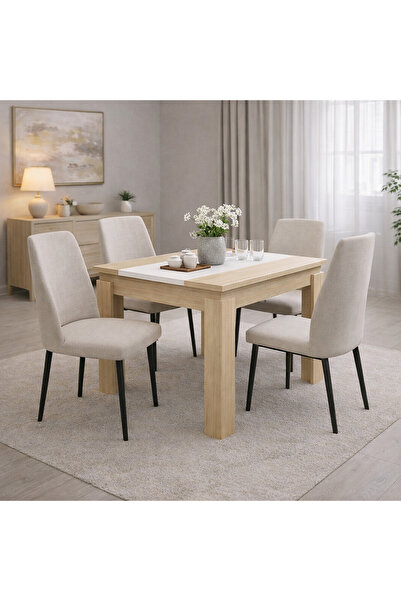 Sani Masă de dining Viki 2, 115 x 90 cm, stejar Sonoma și alb