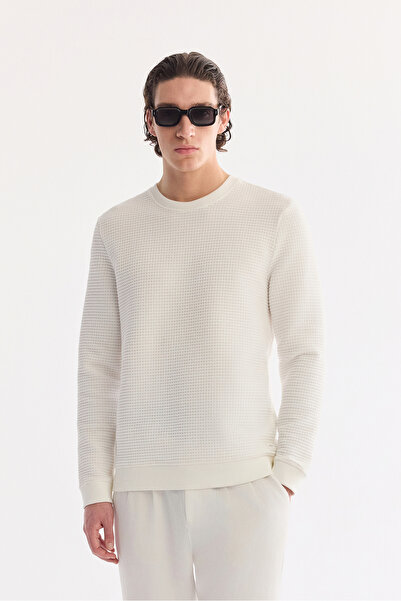 Avva Men's Ecru Crew Neck Cotton Easy-Iron Regular Fit Sweatshirt A61Y1207