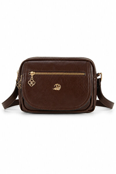 MILANOFOX Women's Bitter Brown 4-Compartment Soft Leather Covered Gold Color ...