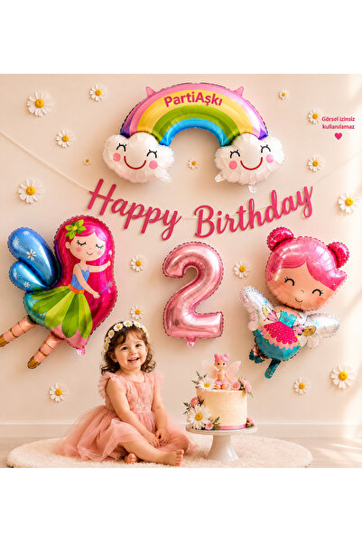 PARTİ AŞKI 2 Yaş Peri Kız & Balerin Kız Temalı Doğum Günü 6'lı Balon Seti & K...
