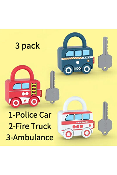 Choice SET B Montessori Lock Board Toy - 3 Car Shape Keys & Buckles, Fine Mot...