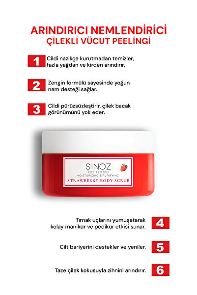 SİNOZ Body Scrub Besleyici Arındırıcı Nemlendirici Çilekli Vücut Peelingi 300 gr