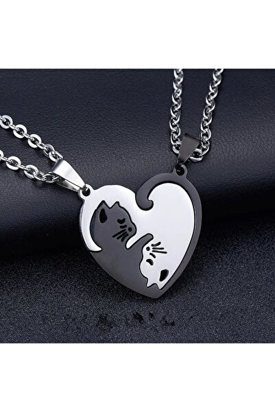 Herşey Nota Best Friends Yin Yang Kedili Kolye Kalp Sevgili Çift Arkadaş Kolyesi