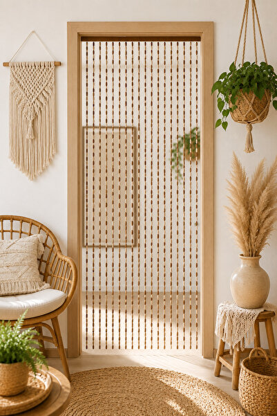 KaiHome Wooden Door Curtain 27 Rows Handcrafted