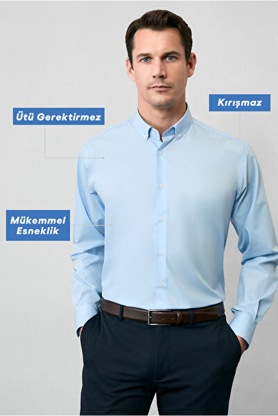 Kiğılı Uzun Kol Regular Fit Düğmeli Yaka Pamuklu Non Iron Ütü Gerektirmeyen G...