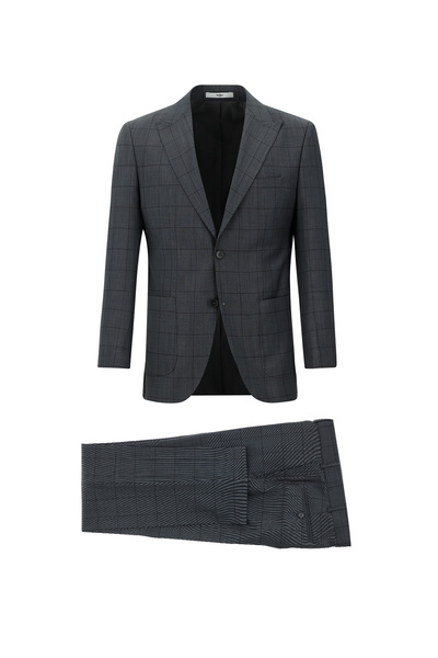Kiğılı 7 Drop slim fit Dar croială Costum în carouri din lână