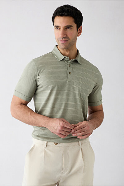 Kiğılı Regular Fit Striped Pocketed Buttoned Polo Collar T-Shirt
