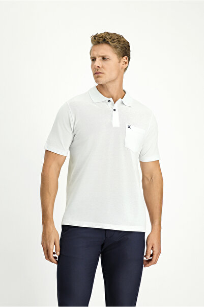 Kiğılı Polo Neck Regular Fit Pocketed Embroidered 100% Cotton T-Shirt