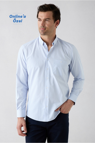 Kiğılı Long Sleeve Regular Fit Buttoned Collar Cotton Easy-Iron Plaid Shirt