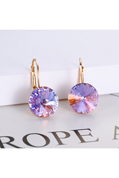 Choice3 Golden Violet Round Sparkling Crystal Earrings for Women, Hypoallerge...