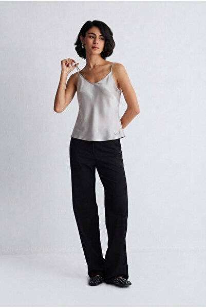 Silk and Cashmere Açık Gri Rome Saf İpek Askılı Bluz