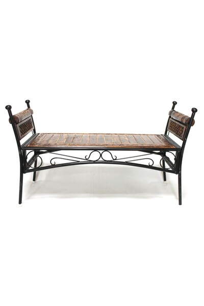 Otantik Çarşı Ahşap Ferforje Oymalı Büyük Puf 100x37x60 cm. KNA249