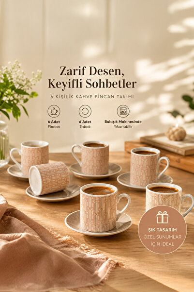 Porsima Porselen 6 Kişilik Fincan Seti 12 Parça Türk Kahvesi Fincanı Takımı-1...