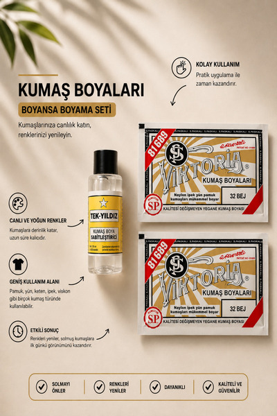boyansa Bej kumaş boyası 2 adet + 1 adet sabitleme özel boyama seti ( pantolo...