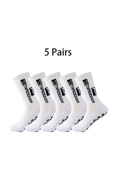 Choice TC-5-White 5 Pairs New Mid-barrel Football Socks Anti-slip Silicone Bo...