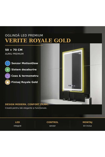 OEM Oglinda LED Rectangulara, 50x70cm, Verite Royale Gold Motion Glow Marcell...