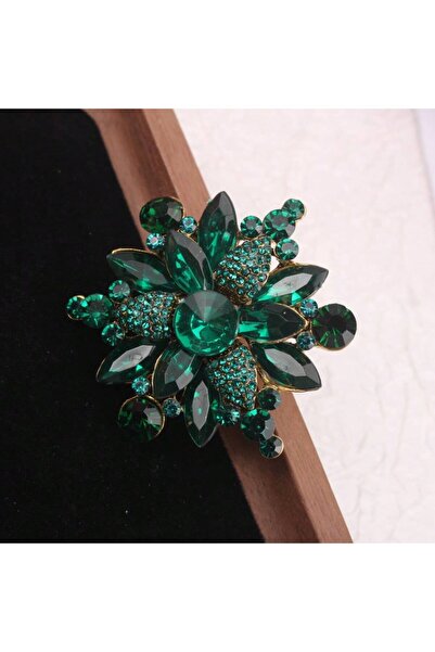 Choice AS SHWON A Gold-Tone Green Crystal Floral Brooch, Vintage-Inspired Des...