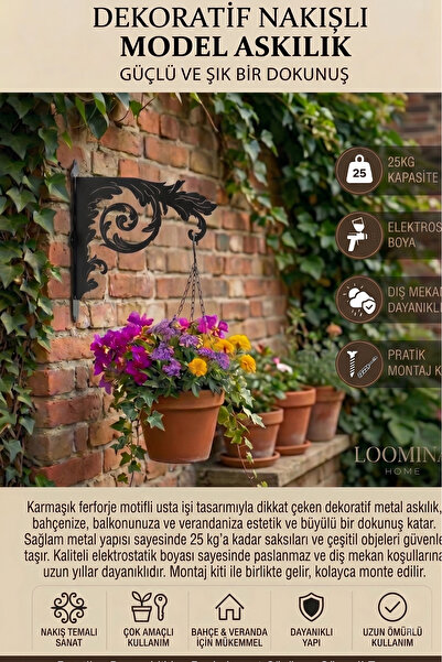 Loomina Home Embroidery Patterned Laser Cut Metal Flower Pot Holder Balcony G...