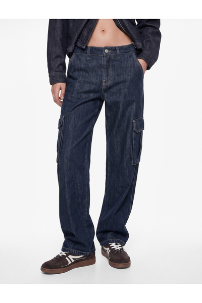 Koton Comfortable Fit Low Waist Cotton Cargo Pocket Detailed Jean Trousers