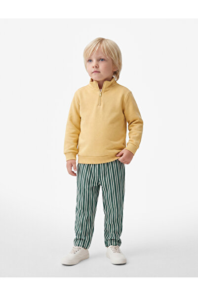 Koton Elastic Waist Viscose Blend Oversized Striped Trousers