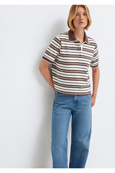 Mavi Striped Polo Collar Beige T-Shirt Regular Fit / Normal Cut 1614119-91723