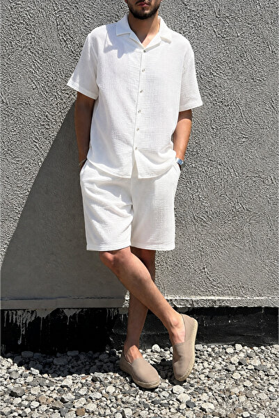 inpool Male, Apash Collar, Summer, 100% Cotton, Muslin Weaving, Top-Down Suit...
