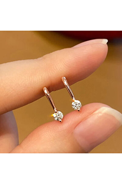 Choice E3428 Huitan Minimalist Hook Earrings with Round Cubic Zircon Rose Gol...