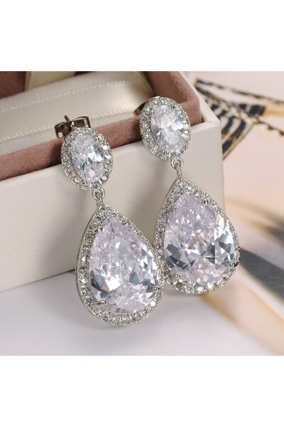 Choice E810 Huitan Eternity Wedding Earrings for Women Brilliant Crystal Pear...