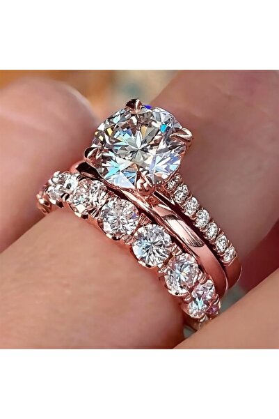 Choice27 6 A917 Huitan Gorgeous 3Pcs Set of Rings Female Luxury Shiny Round Z...