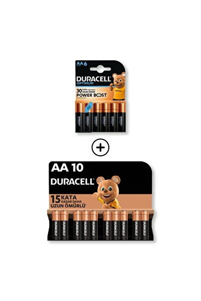 Duracell Optimum AA Alkalin Kalem Pil 6’lı Paket + AA Alkalin Kalem Pil 10'lu...