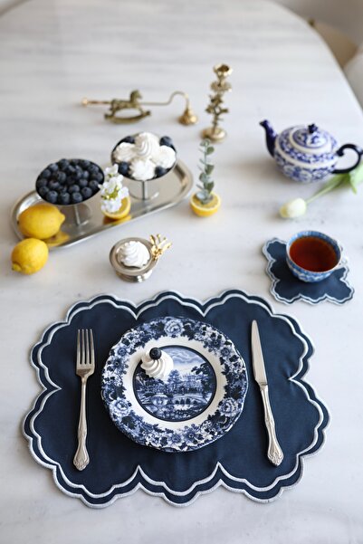 Home&Grace Lacivert Keten 2’li Amerikan Servis-Sunum Peçetesi (Keten Servis T...