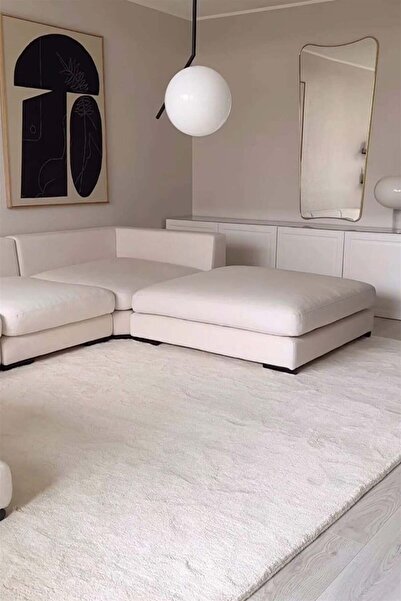 SULTAN HALI Beyaz Renkli Yumuşak Yüzeyli Kaydırmaz Puffy Peluş Halı