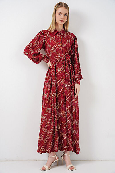 Bigdart Γυναικείο Μακρύ Φόρεμα Τεσεττούρ με Κουμπιά 2588 - Βουργουνδία