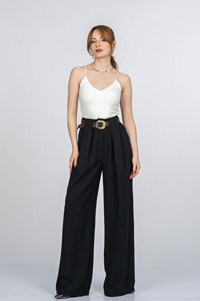 MissVina Παντελόνι Bellara με φαρδιά πιέτες και ψηλόμεση μέση με ζώνη