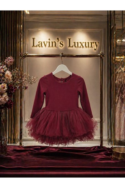Butik فستان توتو ليكرا باللون العنابي للفتيات من 24 إلى 36 شهرًا