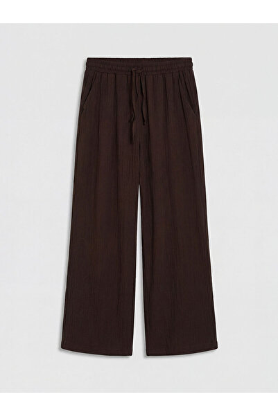 LC Waikiki Lcw Comfort Brown Elastic Waist Wide Leg Women's Trousers