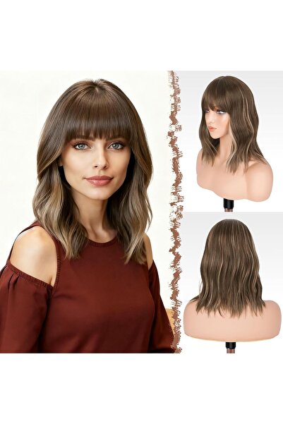 Dotail FESHFEN Γυναικεία Περούκα, Κυματιστό Καρέ με Αφέλειες, Μήκους 35 εκ., ...