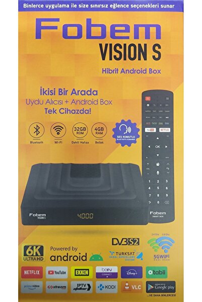 Fobem Vısıon S Hibrit 4gb Ram 32GB HDD 1.5ghz Ses Komutlu Uydu Alıcılı Androıd Tv Box