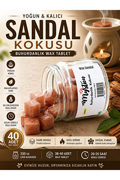 KOLAYEV Sandal Kokulu Buhurdanlık Kokusu Wax Tablet Kavanoz 40 Adet Aromatera...
