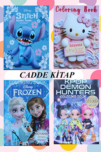caddebox 4 Adet Stickerle Boyama Kitabı(Kuromi)(Kpopo Demont Hunter)(Mınecraf...