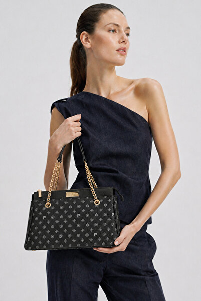 Pierre Cardin Γυναικεία τσάντα ώμου από μαύρο συνθετικό δέρμα με λεπτομέρεια ...