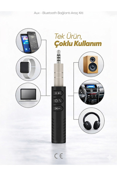 TY Tech Bluetooth Aux Araç Kiti Bluetooth 5.0 Hd Ses Kalitesi Kesintisiz Kabl...