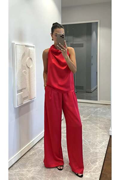 My Blog Κόκκινο Σατέν Σετ Μπλούζα-Παντελόνι - 30433