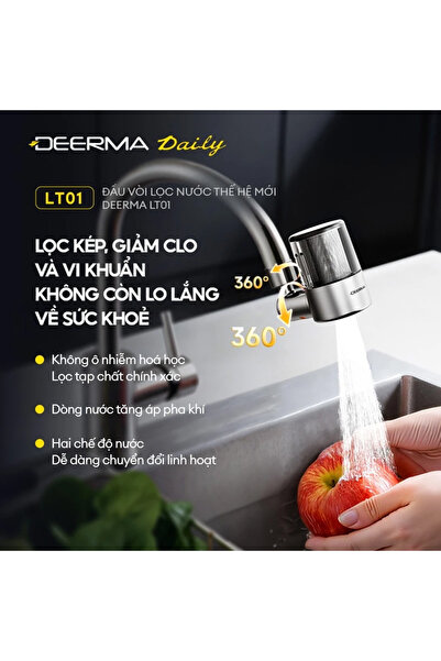 OEM Deerma - Faucet Water Filter (LT01) - Dual Filtration, 2x Water Modes, Bacteria-Free, Air-phase Pres