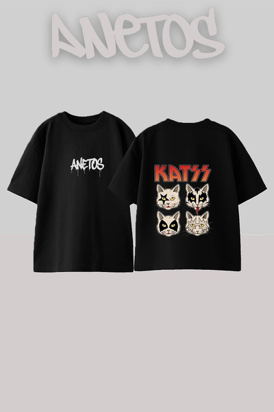 Anetos Μπλουζάκι Katss Kiss Design με στάμπα στην πλάτη, βαμβακερό μαύρο over...