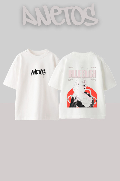 Anetos Μπλουζάκι Billie Eilish 3 Design Back με τύπωμα Cotton White oversized