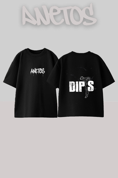 Anetos Μπλουζάκι Dips Character Design με στάμπα στην πλάτη, βαμβακερό, μαύρο...