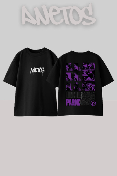 Anetos Μπλουζάκι Linkin Park 7 με στάμπα στην πλάτη, βαμβακερό, μαύρο, oversize