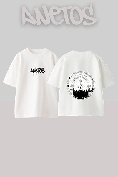 Anetos Μπλουζάκι Midnight Society με στάμπα στην πλάτη, βαμβακερό, λευκό, ove...